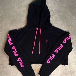 Fila black and pink cropped hoodie